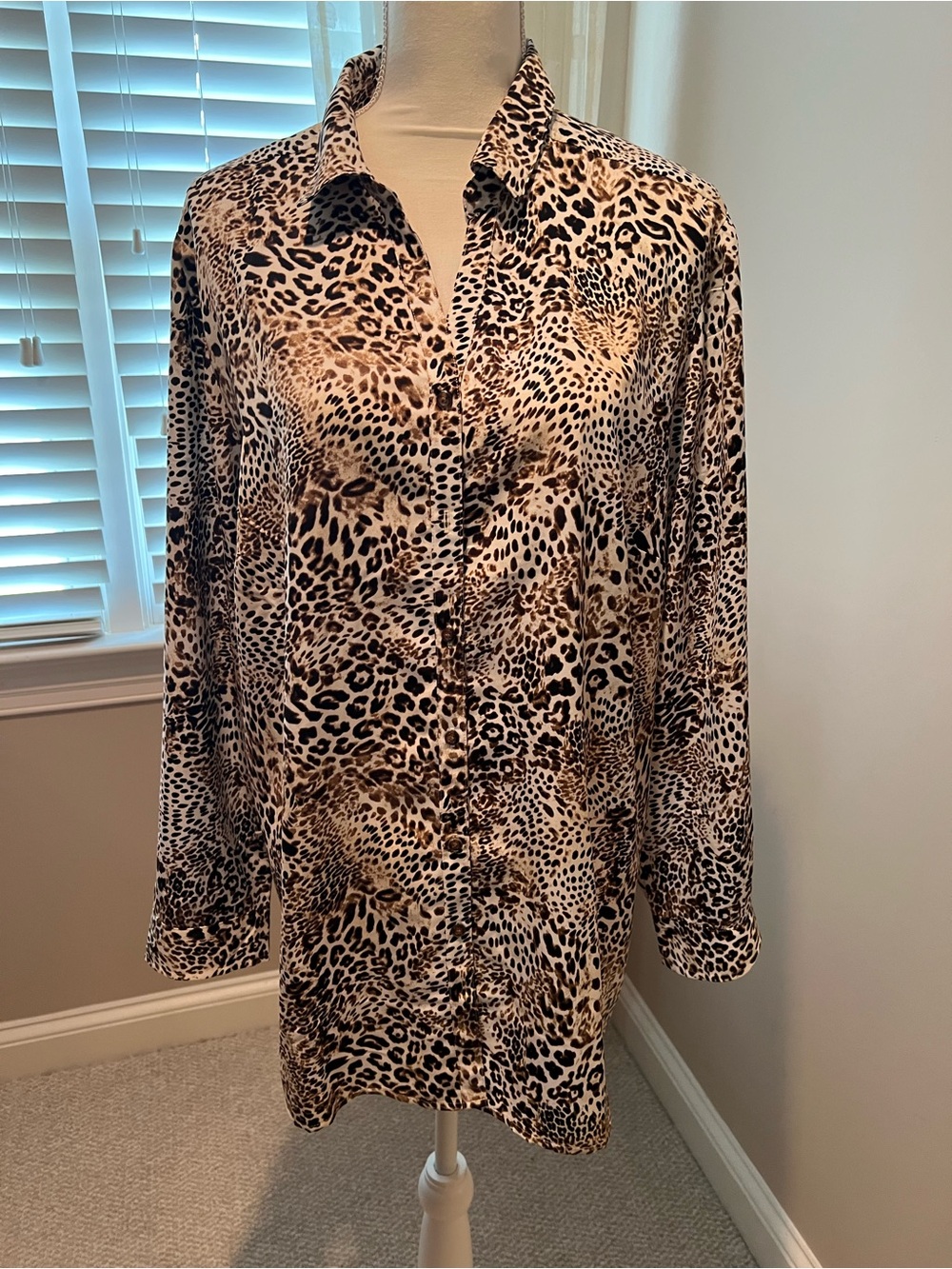 Chico's Leopard-Print Button-Front Tunic in Tan and Black Size 3
